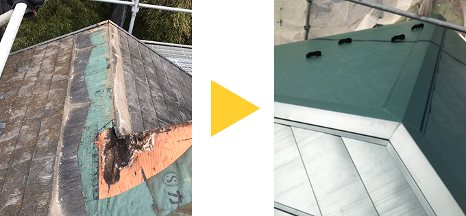 屋根葺き替え工事のbefore→after